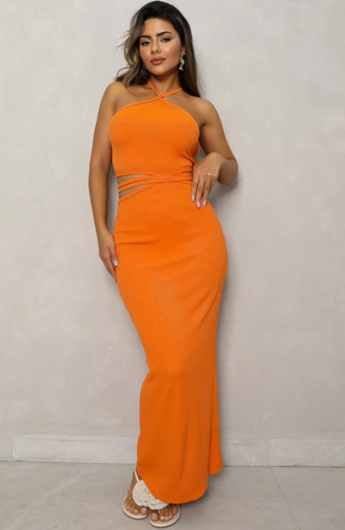 Vestido canelado Laranja - tam P