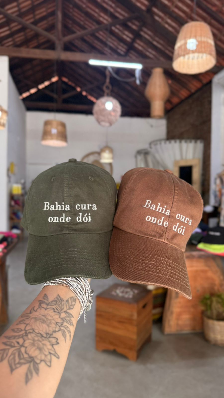 Boné Bahia Cura Onde Dói verde militar bordado - Amarjori