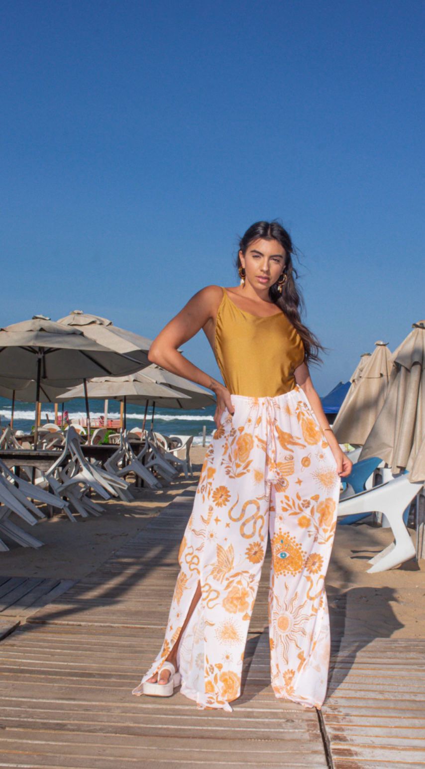 Calça Praia laranja - tam único