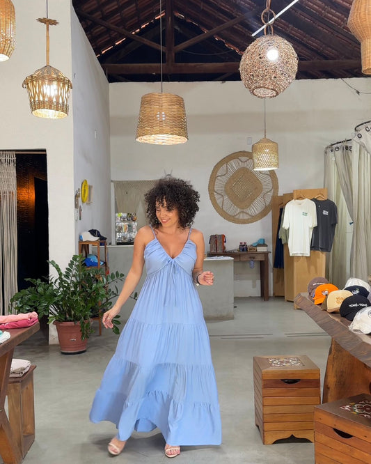Vestido Longo camadas azul bebê