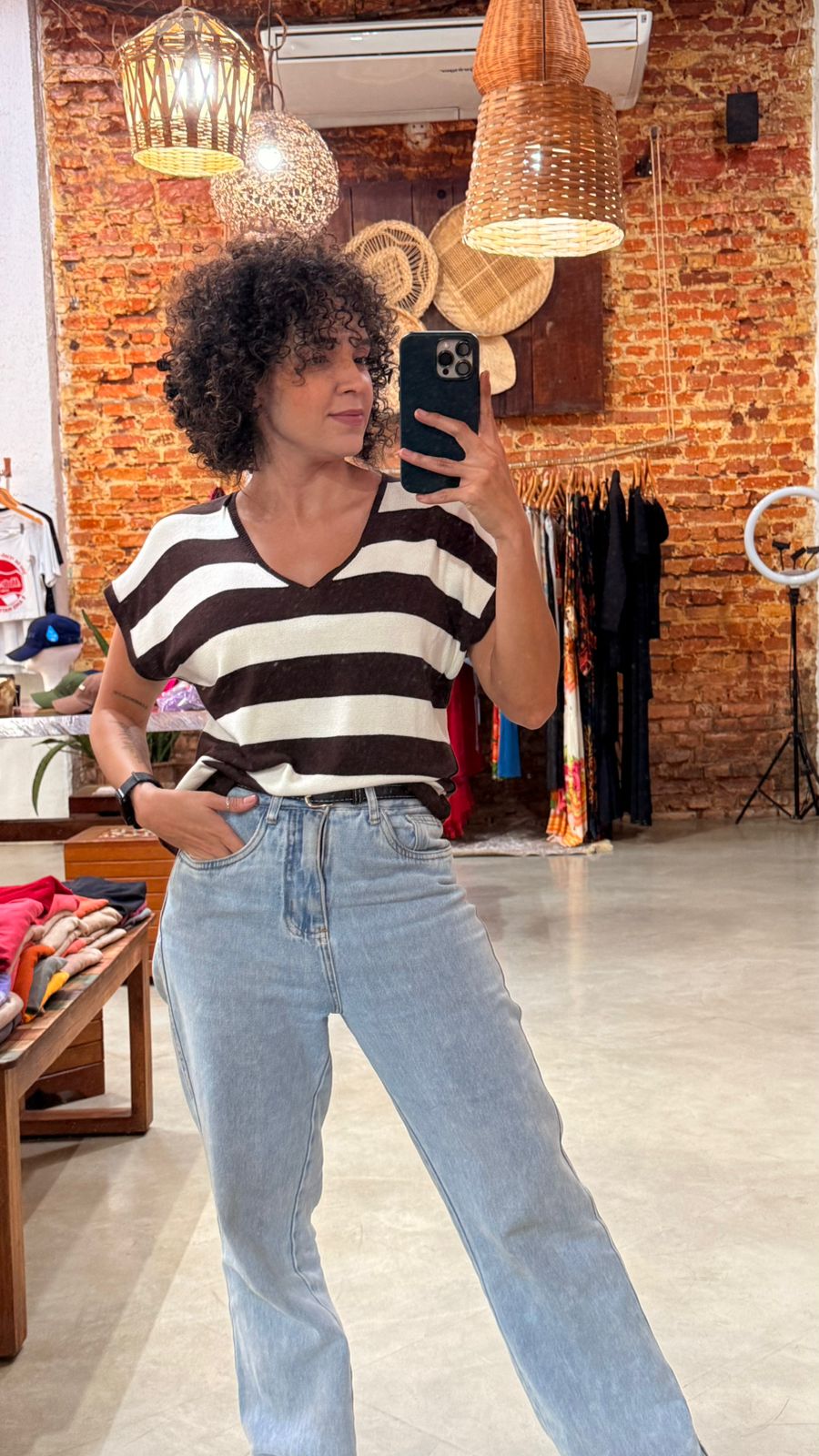 Blusa tricot colete listras - tam único