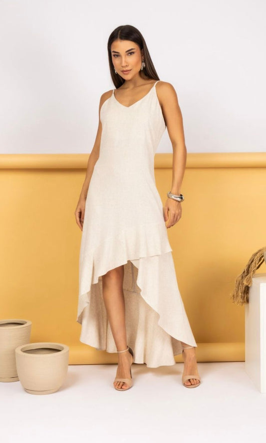 Vestido Linho Babados -Off