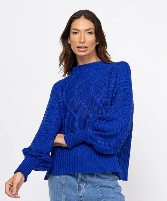 Blusa Tricot manga bufante - azul