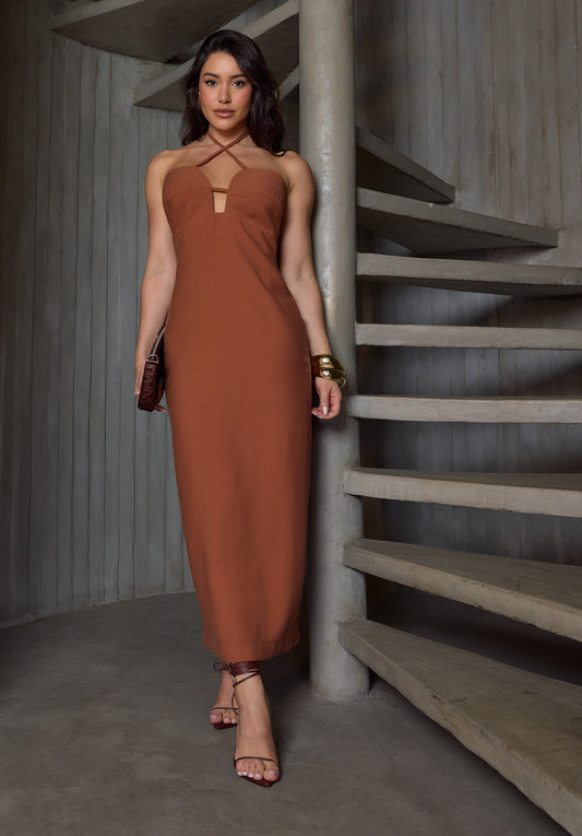 Vestido Amanda - Mocha Mousse